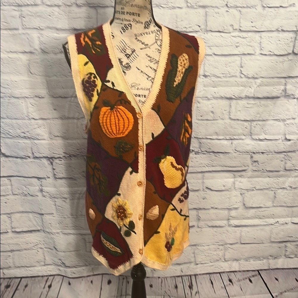 Vintage Eagles Eye Fall Sweater Vest Autumn Size Large Ramie Cotton Blend